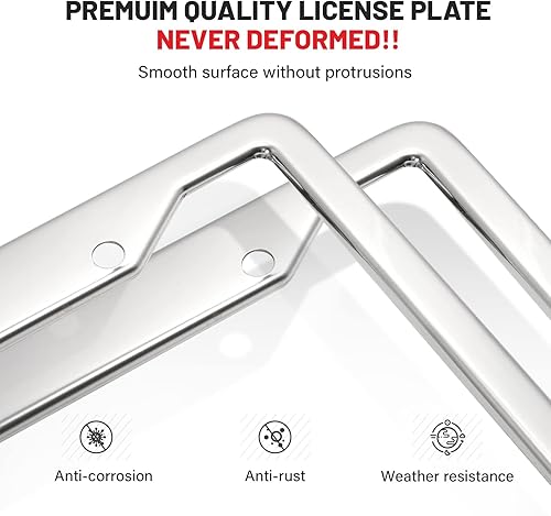 Miniatura 2 de RED WOLF Soporte de marco de matrícula de acero inoxidable con 4 agujeros, kit de cubierta de placa plateada con tapas de tornillos cromados, tuerca
