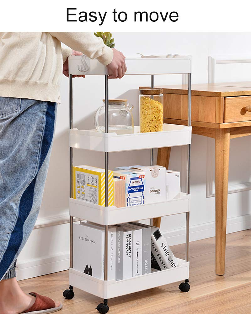 Slim 4 Tier Storage Cart Mobile Shelving Unit Organizer Slide Out