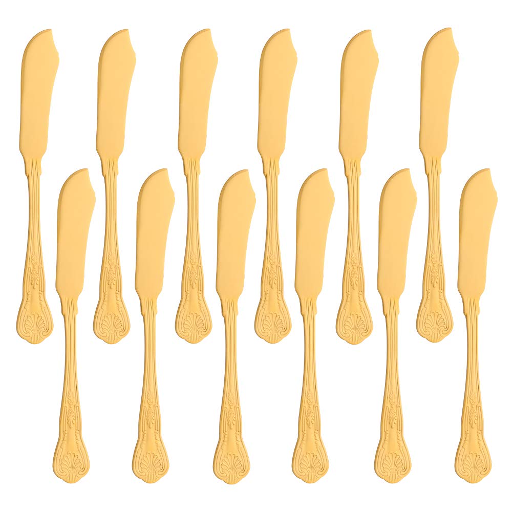 Buyer Star Coltelli da pesce 12 pezzi, set di forchette in acciaio inossidabile dorato per pesce, set di posate lucidato a specchio