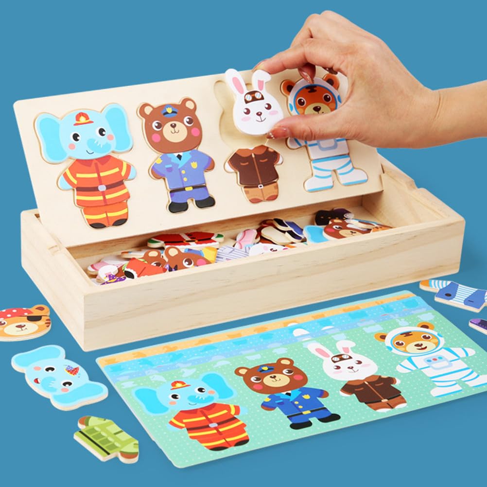 Puzzle di Abbigliamento con Animali dei Cartoni in Legno Montessori