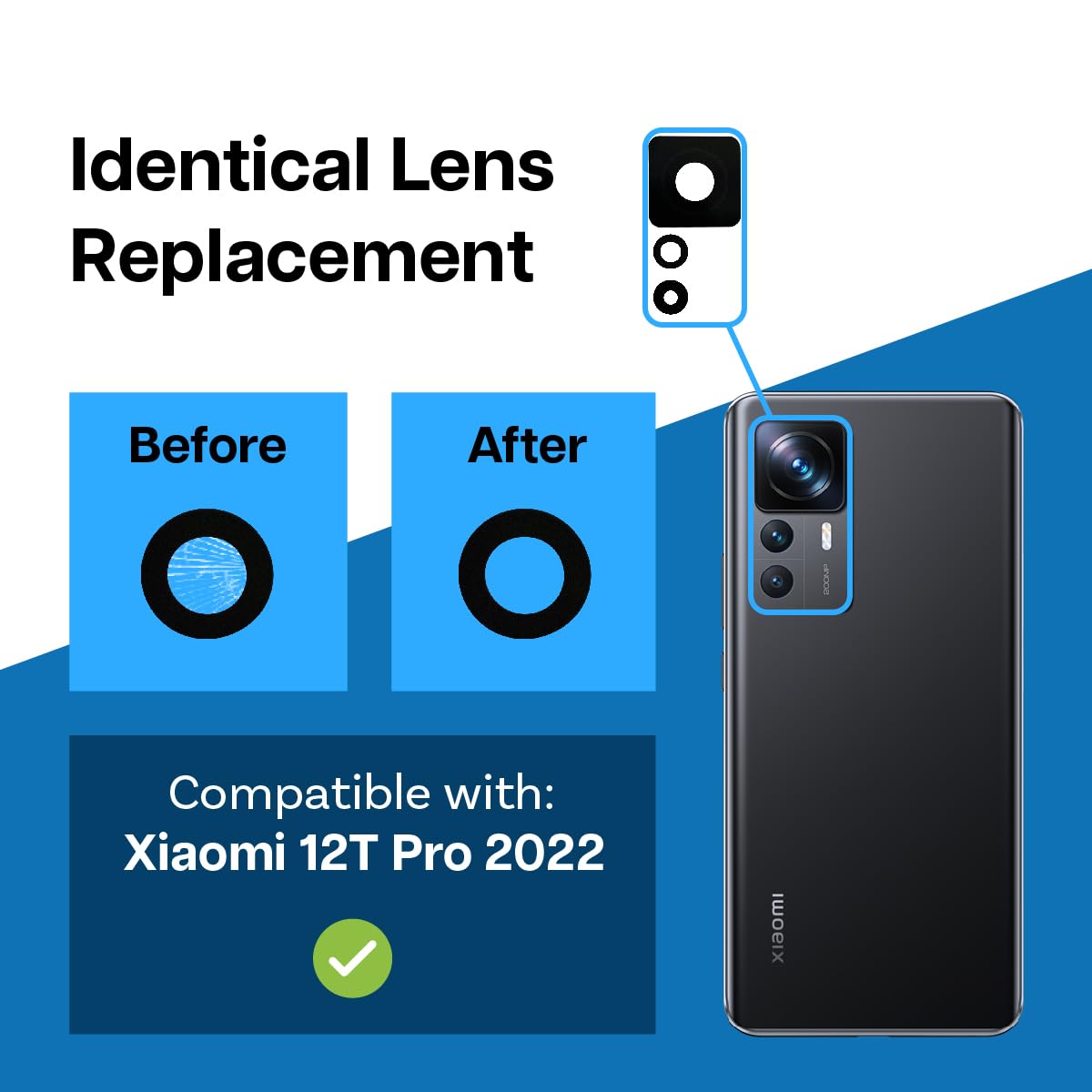 Lente Vetro Fotocamera Posteriore Per Xiaomi 12T Pro - Kit Riparazione Con Biadesivo - Foto 11