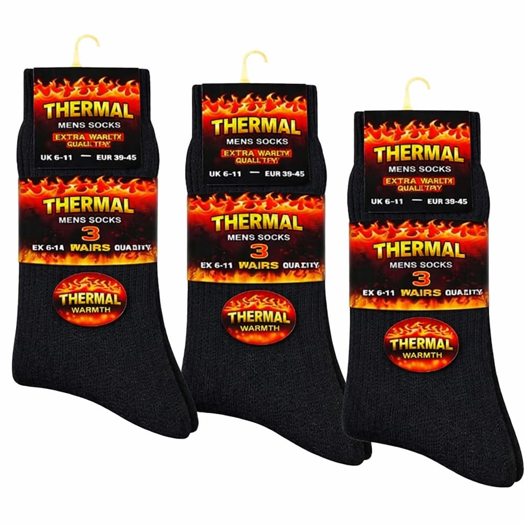ZANGOC Mens Thermal Socks 3 Pairs Multipack – Extra Thick Warm Black thermal socks for men | Winter Heated Boot Socks | thick socks men
