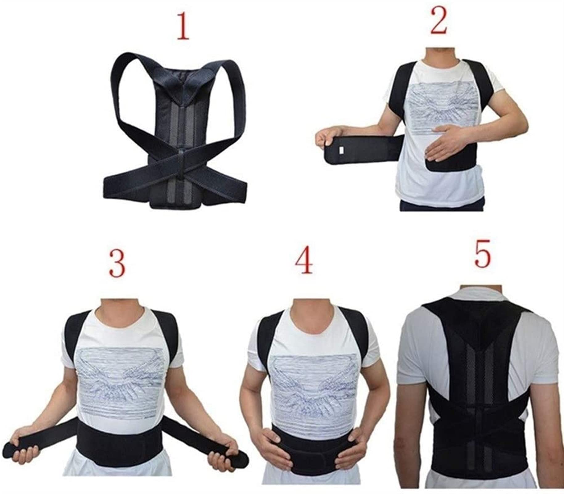 Cintura per la correzione della postura Imbracatura per il fitness Tracolla regolabile Tutore per la schiena Supporto per clavicola Adatto per uomini e donne Rende l'esercizio più efficiente (Nero XXL