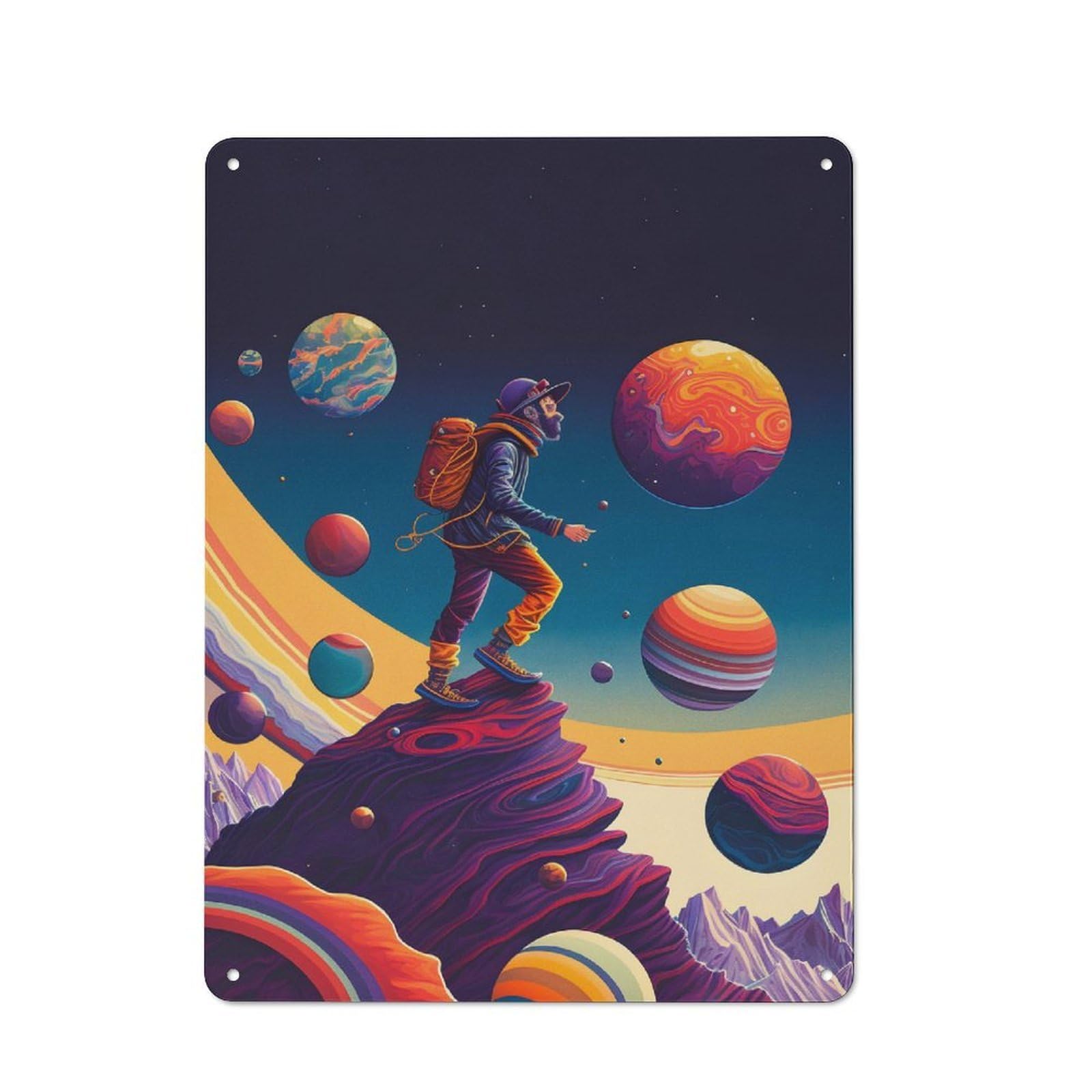 Junmoney Hiking In Space Metal Wall Sign 40X30cm Featuring For Café Or Restaurant, For Vintage Wall Decor Fans, For Metal Sign Collectors