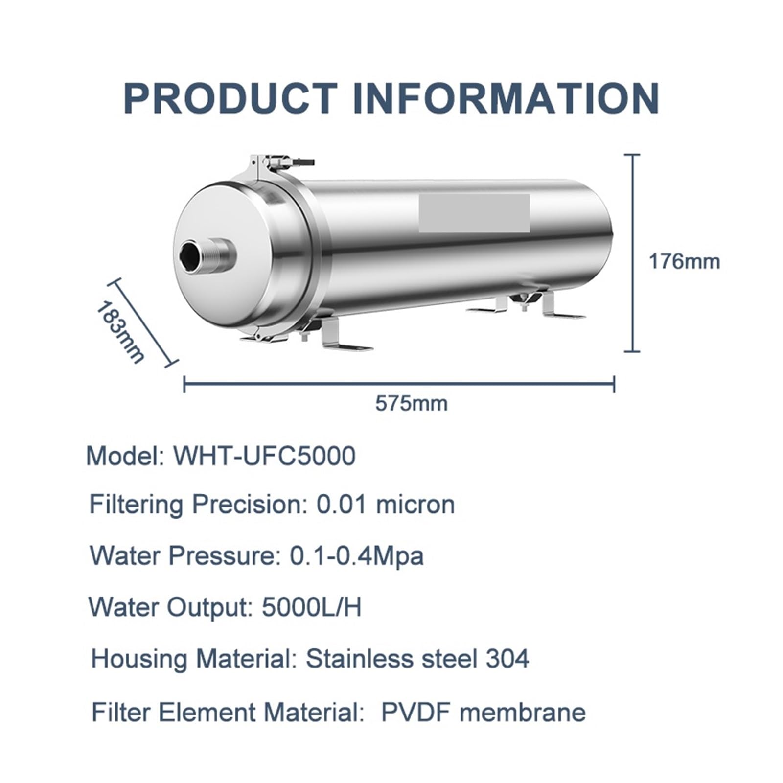 De filtro de ultrafiltración 5000L/H, gran salida agua for purificadora reducción bacteriana, 0,01μm para toda la Casa
