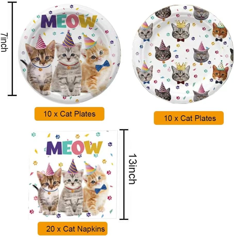 40PCS Cat Birthday Party Supplies Kitten Birthday Party Decorations Cat Plates and Napkins Party Supplies Disposable Plates for Cats Themed Parties Supplies, Serves 20 image 4