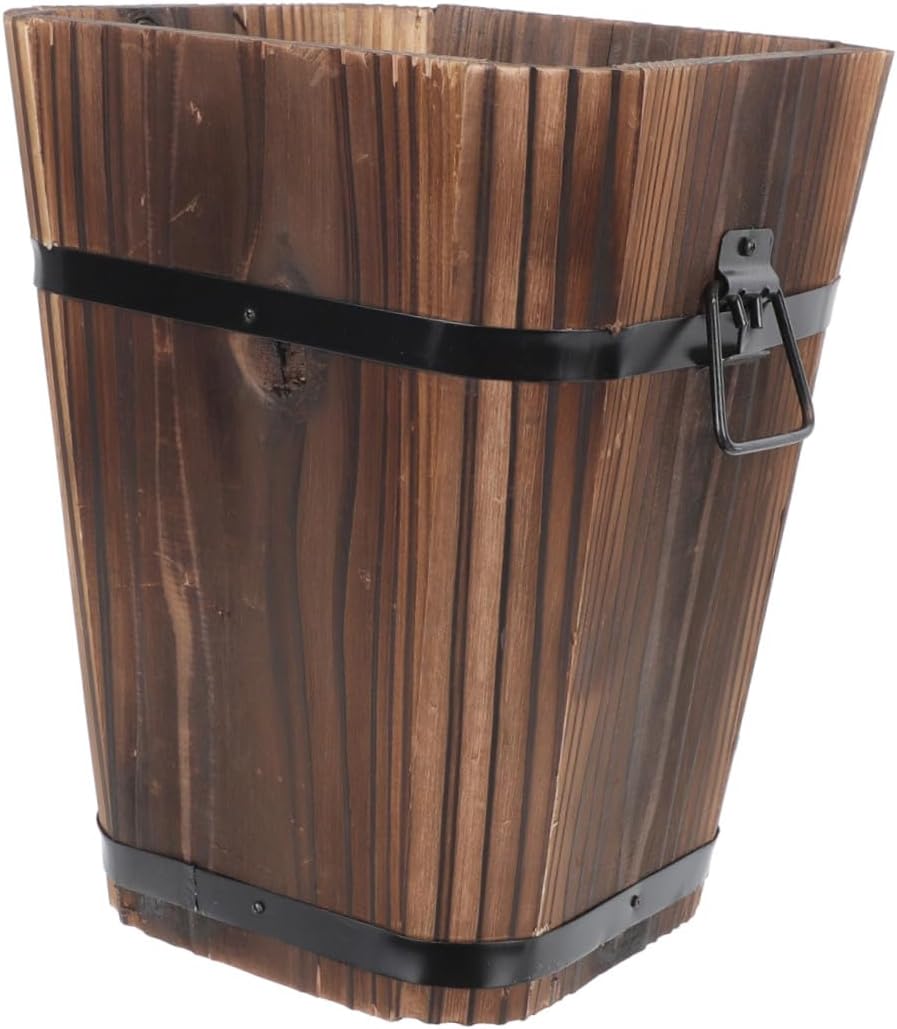 Retro Wooden Flower Pot Bucket for Plants and Flowers with Drainage Hole