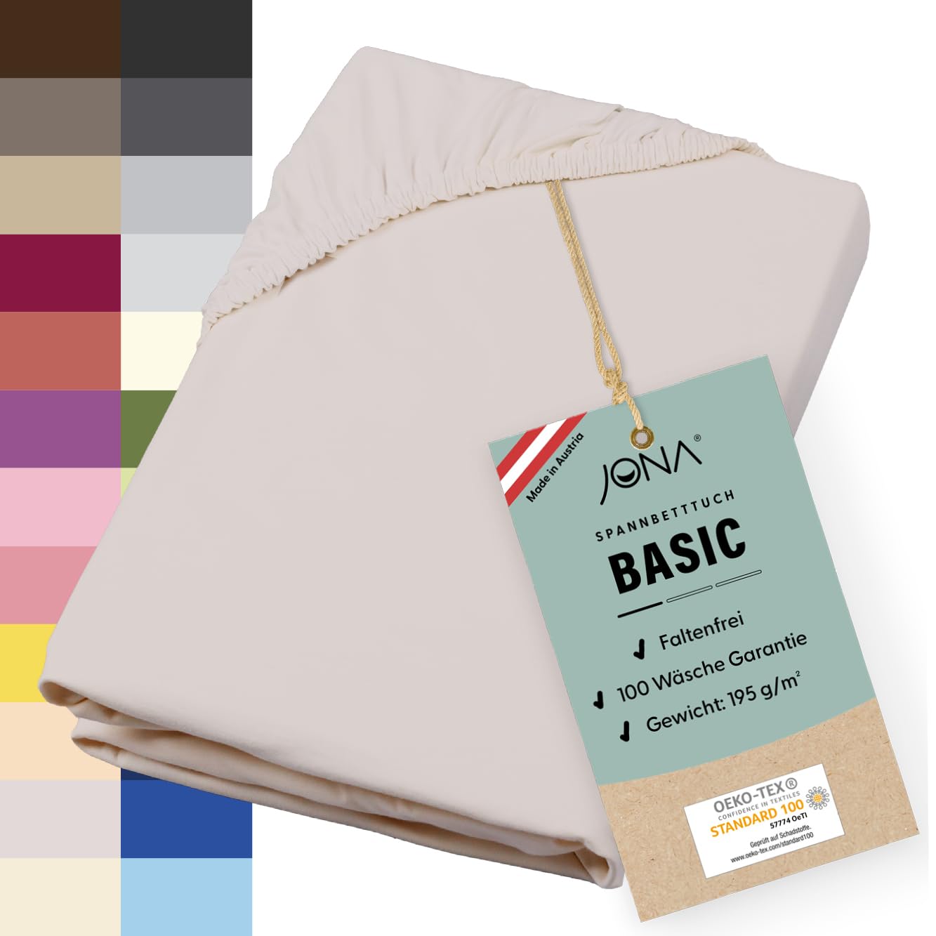 Basic Spannbettlaken 180-200 x 200-220 cm - faltenfreies Baumwoll-Jersey 190 g/m² Öko-Tex Standard (Kiesel)