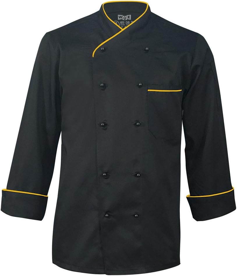 Long Sleeve Black Chef Coat with Gold Piping