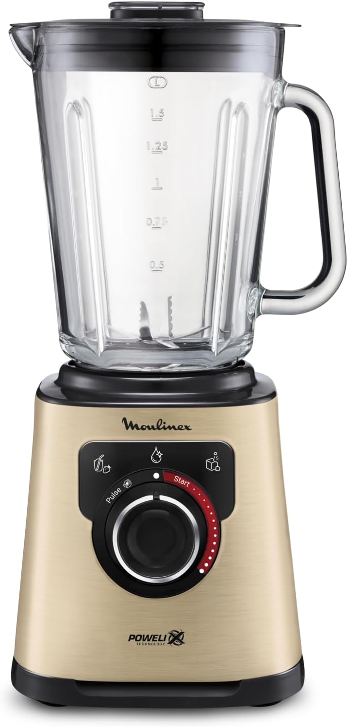 Product image of Moulinex PerfectMix + Frullatore, Frullatore Alta Velocità Potenza 1200W, Tecnologia Powelix, Capacità 1.5Litri, Frullatore con Vaso in Vetro Termoresistente, Facile da Usare, LM871A