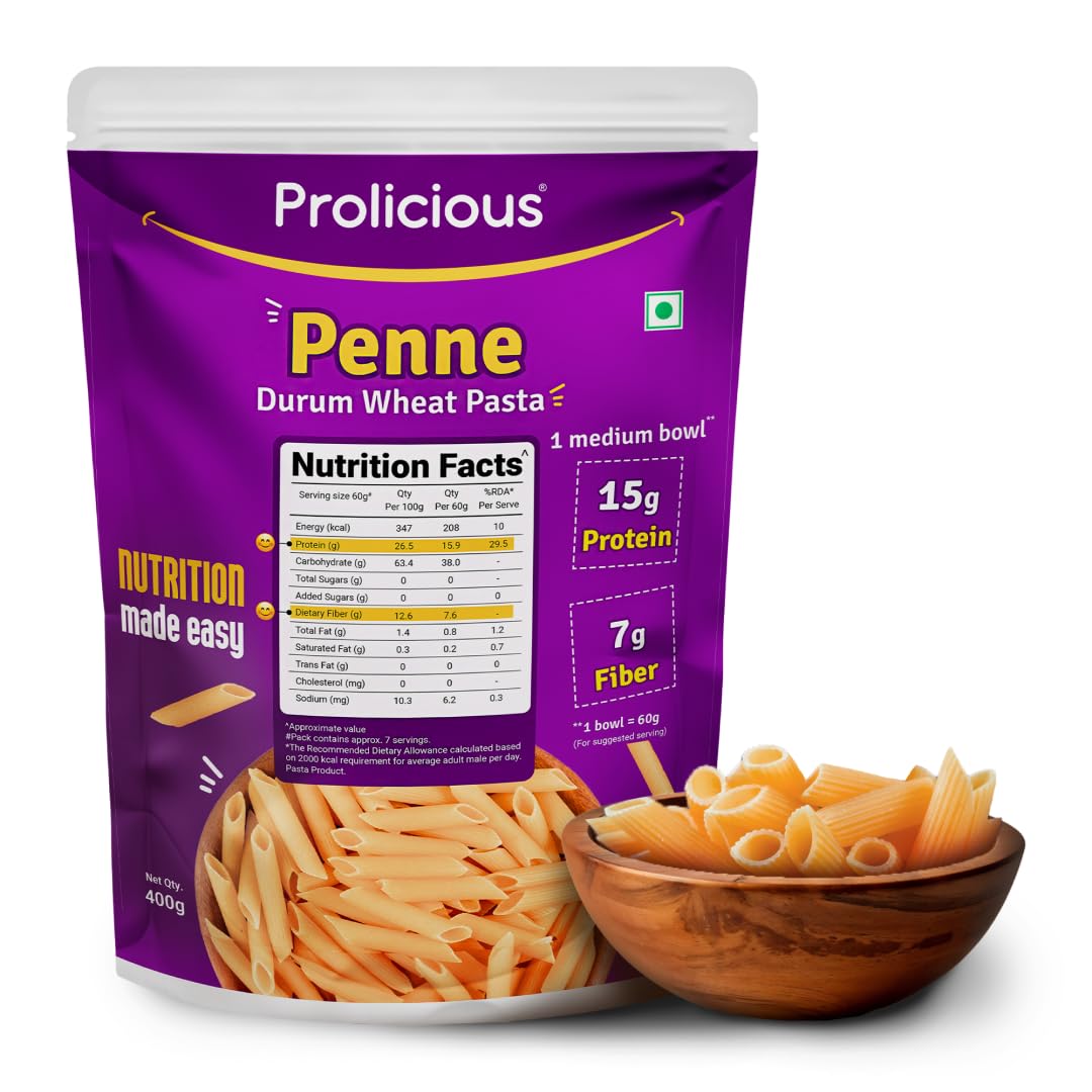 Prolicious Durum Wheat Penne Pasta | High Protein & High Fiber | Plant Based Protein | No Maida | 400g