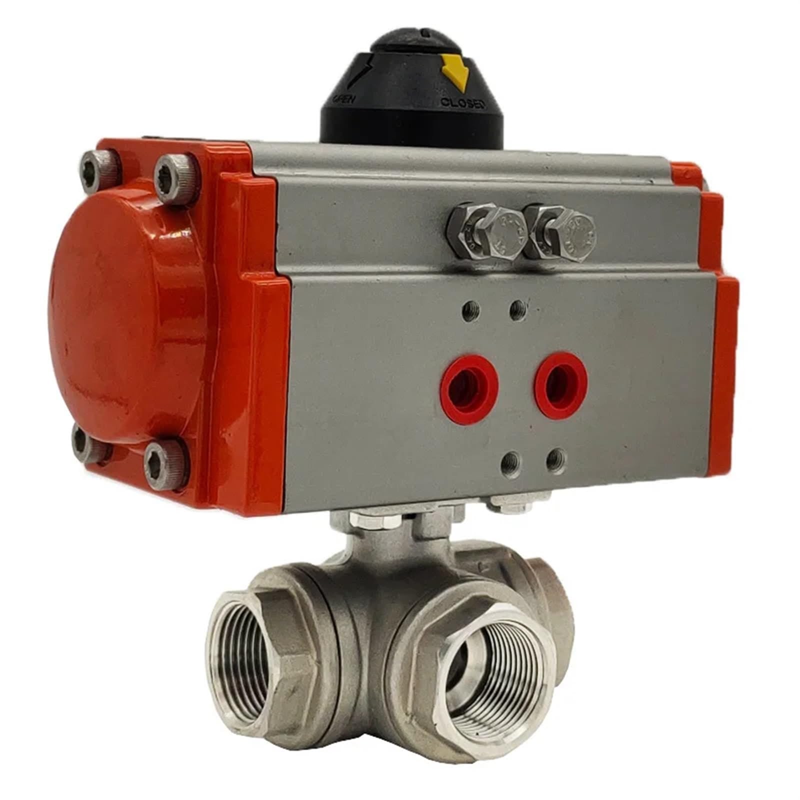 TPKMVGAP DN32 304 Stainless Steel 3 Way 2 PC High Platform Pneumatic Ball Valve Q611F-16P(L Type)