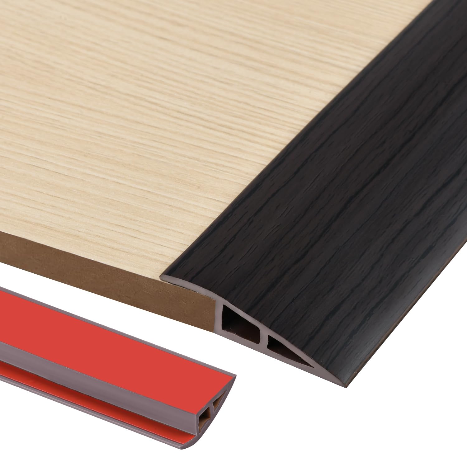 1M PVC Rubber Wheelchair Ramp Self Adhesive,Threshold Reducer,Door Floor Threshold Transition Strip,Butt Up Threshold-Moldings Trim for Doorways Carpet Floor Tile Edge(Black Walnut Grain,1cm) — image 1