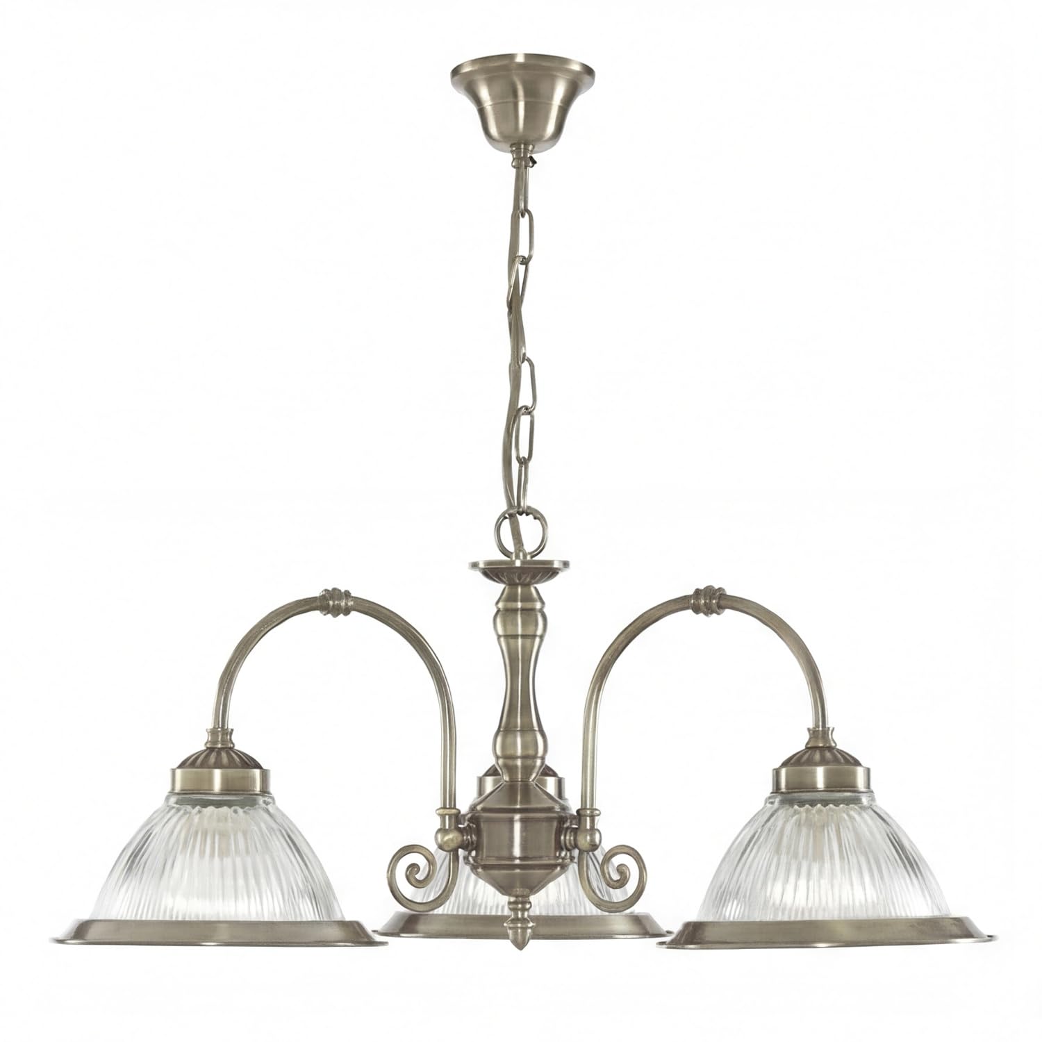 Licht-Erlebnisse Hängelampe Jugendstil, Glas Metall, in Messing, B: 62 cm, 3-flammig, E27, Esszimmer, Wohnzimmer, Küche, elegante Pendelleuchte Esstisch