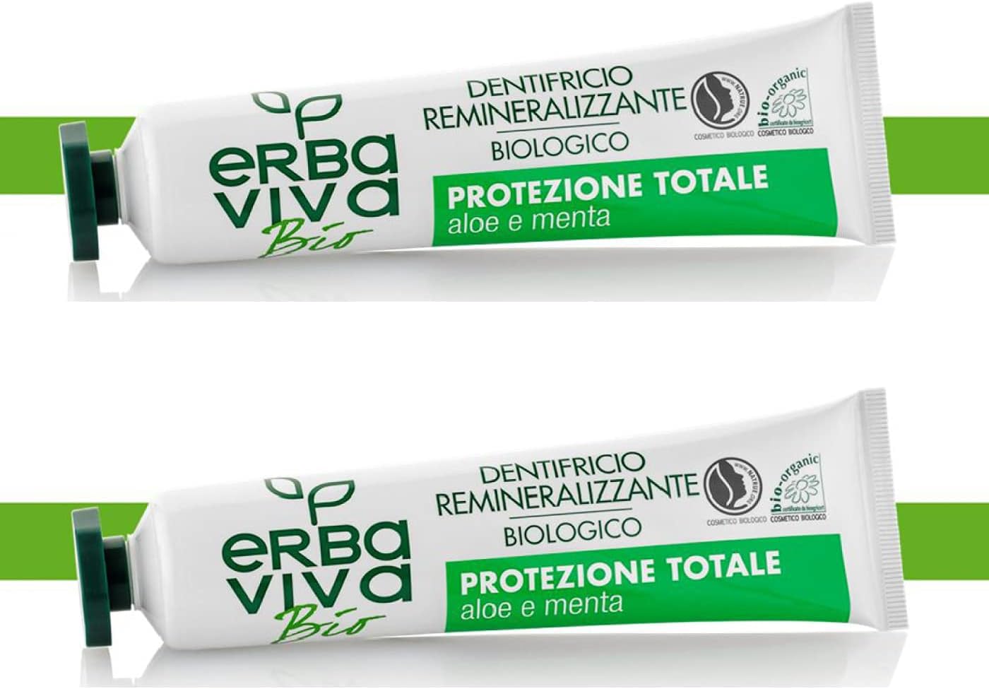 Pack of 2 Erba Viva Bio Organic Toothpaste with Aloe Vera and Mint 75 ml + 75 ml