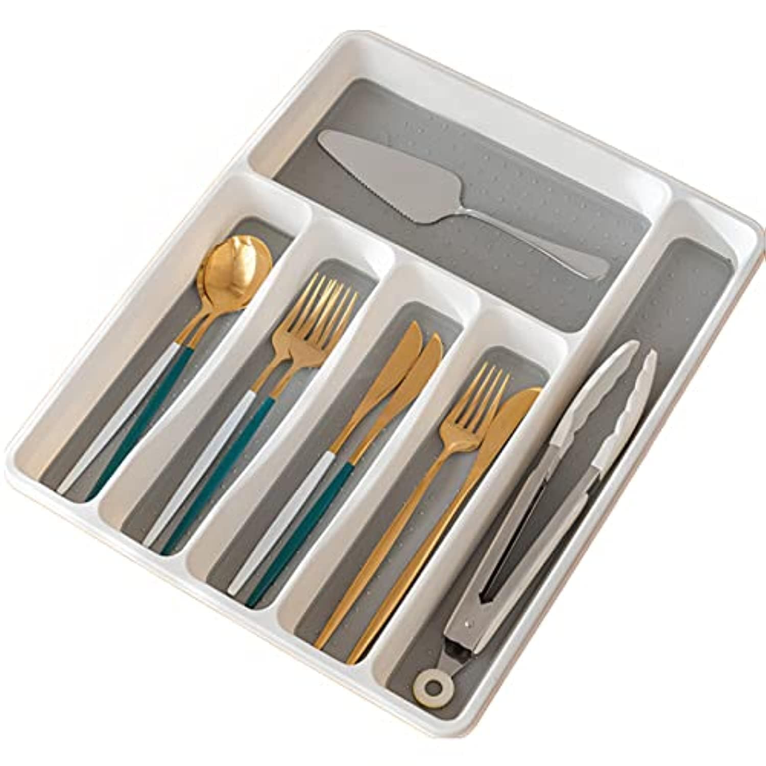 Beauenty Kitchen Tableware Storage Box,Classic Large Silverware Tray Organizer,Classic 6-grid Storage Box,Drawer Utensil Cutlery stainless Steel Knife Storage Finisher Tray