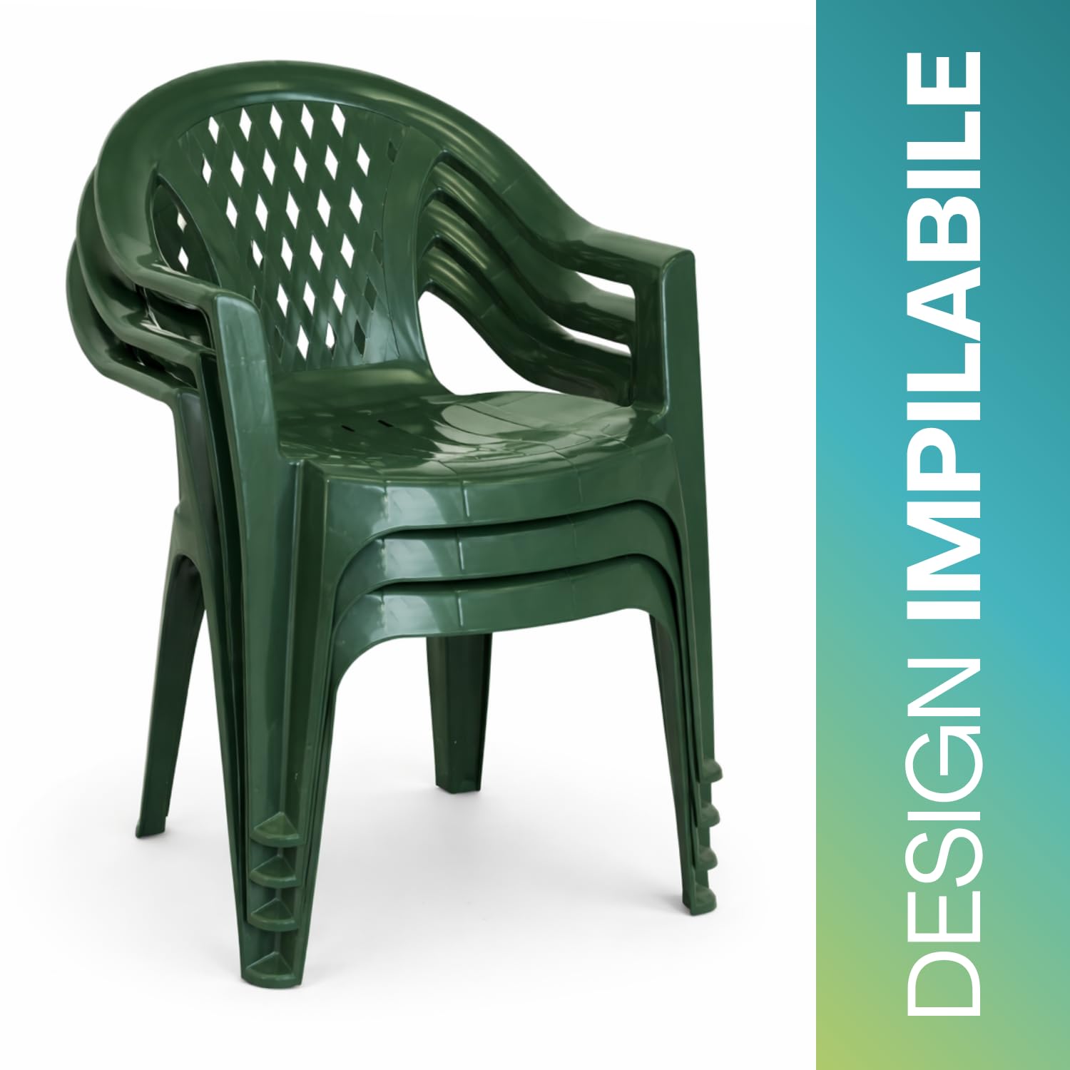 PALUPLUS Set 4 Sedie da Giardino in Polipropilene Verde 57x61,5x79 cm Impilabile per Esterno ed Interno Made in Italy