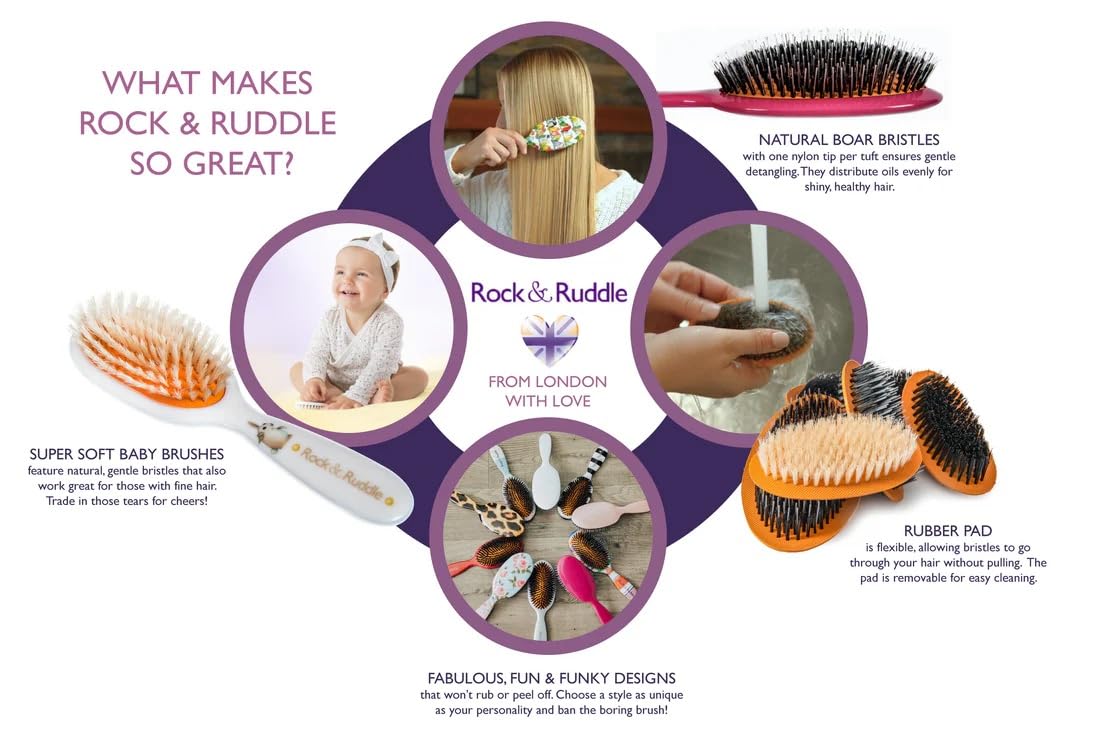 Rock & Ruddle Natural Mixed Boar Bristle Hair Brush for Women and Kids (Small 6.9"), Wet or Dry Hair - Image 4