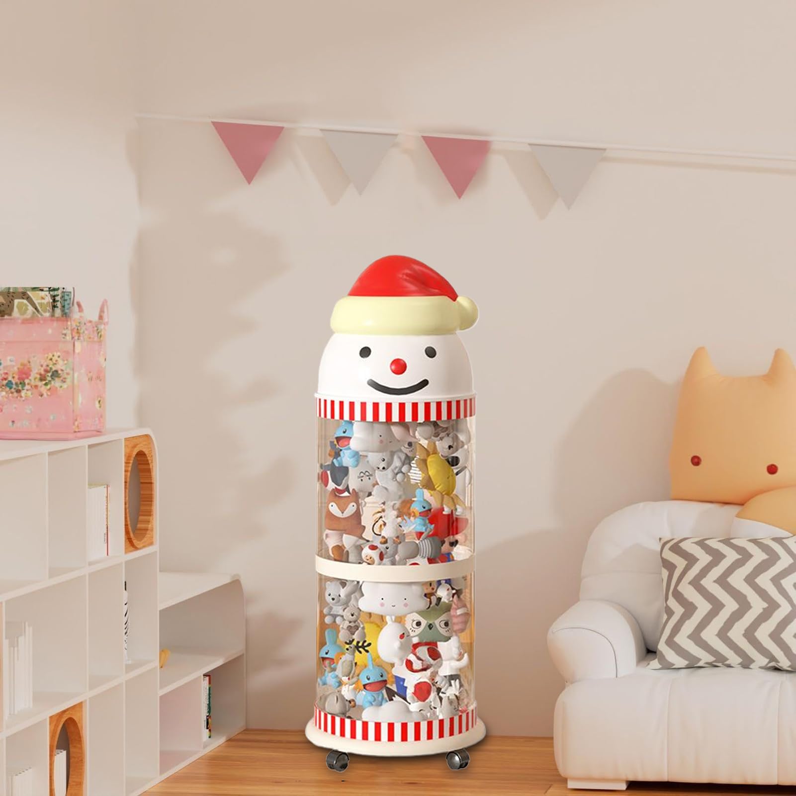 Organizador De Peluches - Cubo De Exhibición Transparente En Forma De | Muñeco De Nieve Para Peluches | Organizador De Almacenamiento De Juguetes De Peluche Con Ruedas - Para Sala De Juegos, Dormit