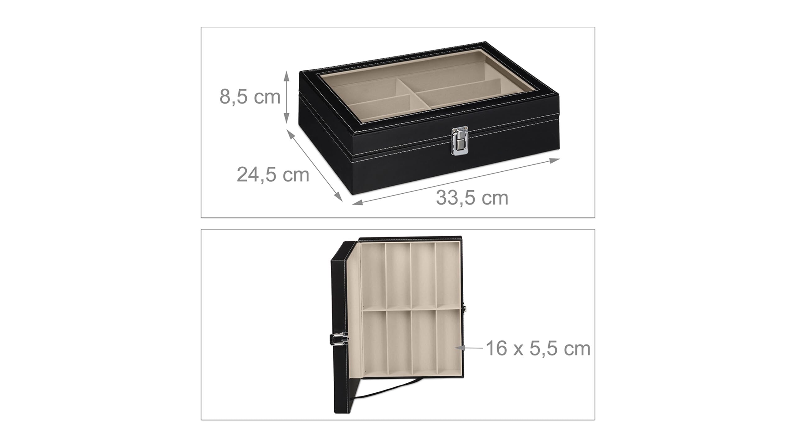 Relaxdays Porta Occhiali Multiplo, Scatola per 8 Paia, Cofanetto Espositore con Cassetti, HLP: 8,5x33,5x24,5 cm, Nero