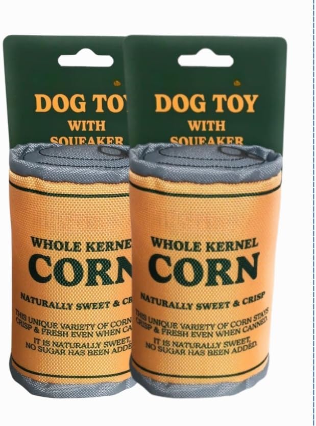 Whole Kernel Corn Dog Toy, Naturally Sweet and Crisp Design, Yellow Canvas with Green Text, No Added Sugar for Dogs Pack of 2