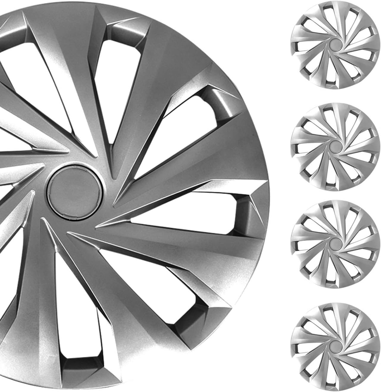 OMAC - ABS Silver Hub Caps 15 Inch Set of 4, Tapas para Rines 15, Premium Wheel Covers 15 Inch, R15 Rim Cover Set, Snap On Durable Car Replacement Exterior Accessories