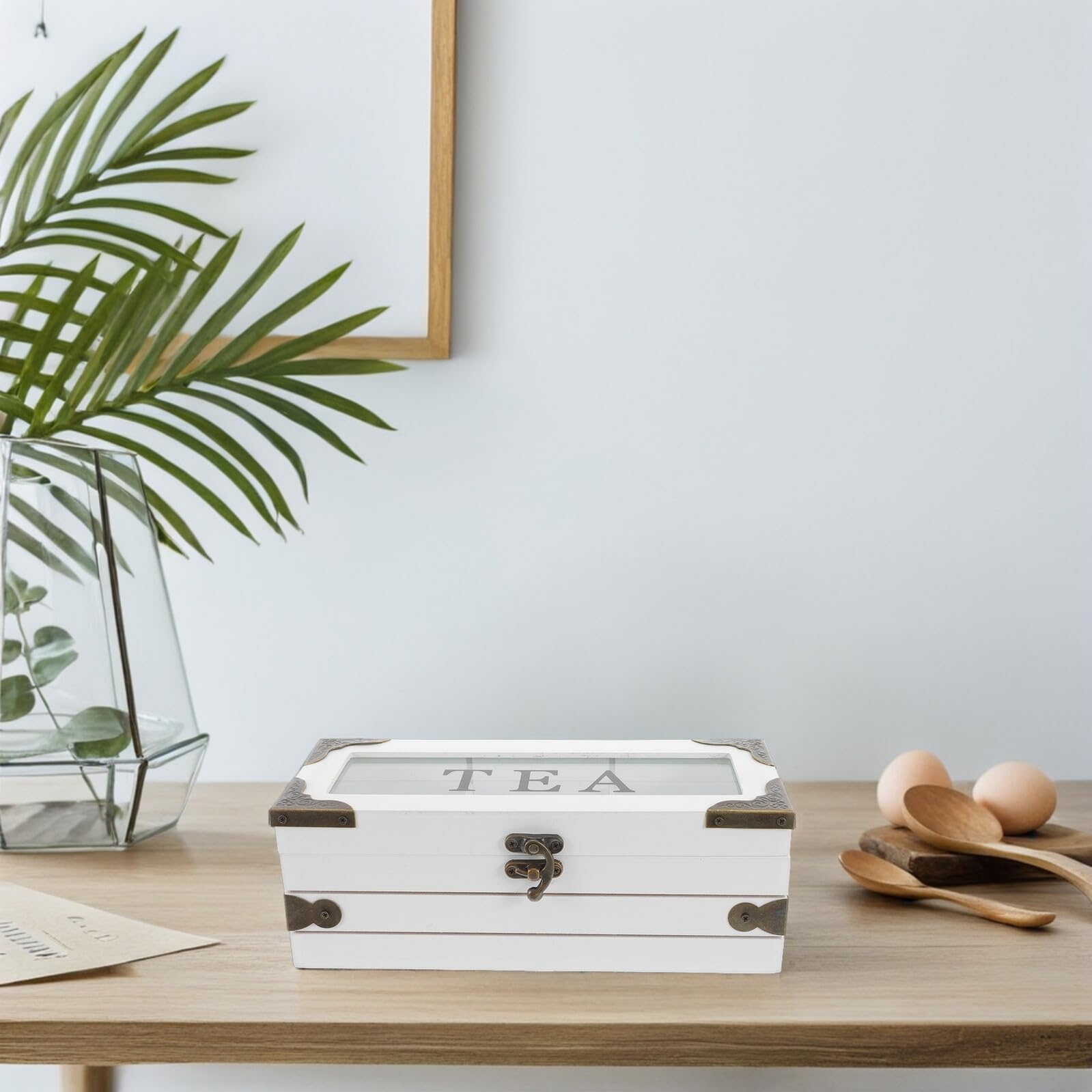 Holz teebeutel aufbewahrungsbox mit Deckel Multifunktions Organizer Fach für Tee Kaffee und Zucker Platzsparende Teeaufbewahrung für Küche und Eleganter Teebeutelhalter