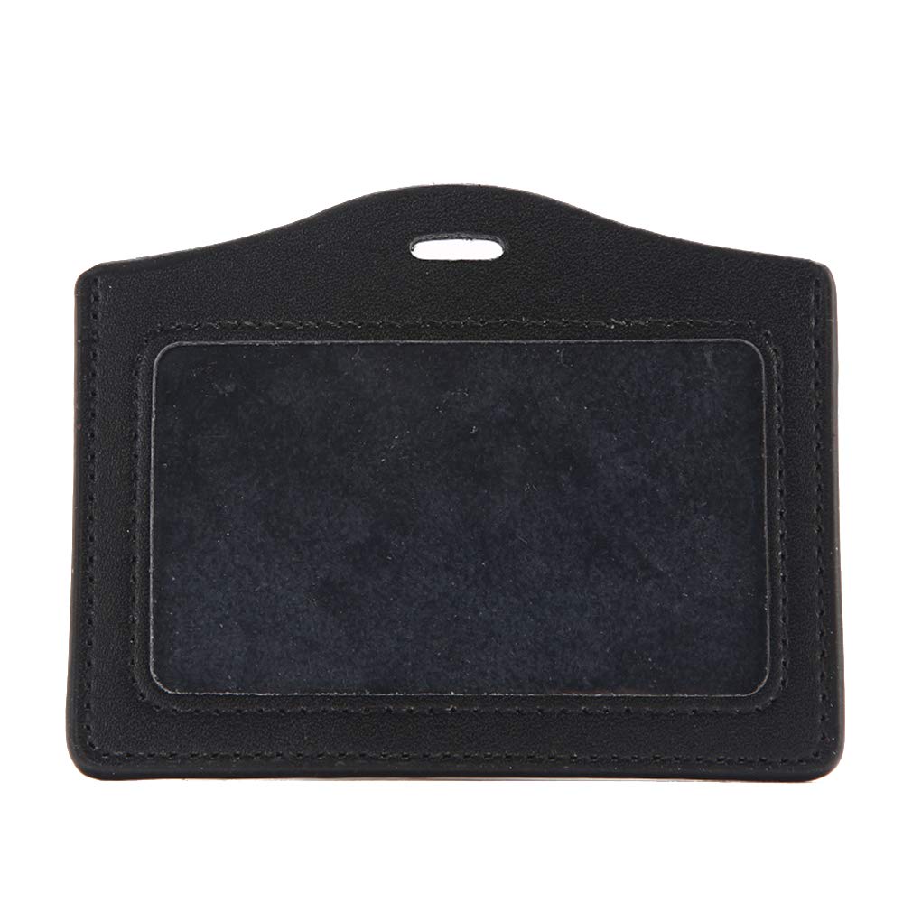 Hibate Leather Badge Holder Name Tag ID Card Holders (Horizontal,Black)
