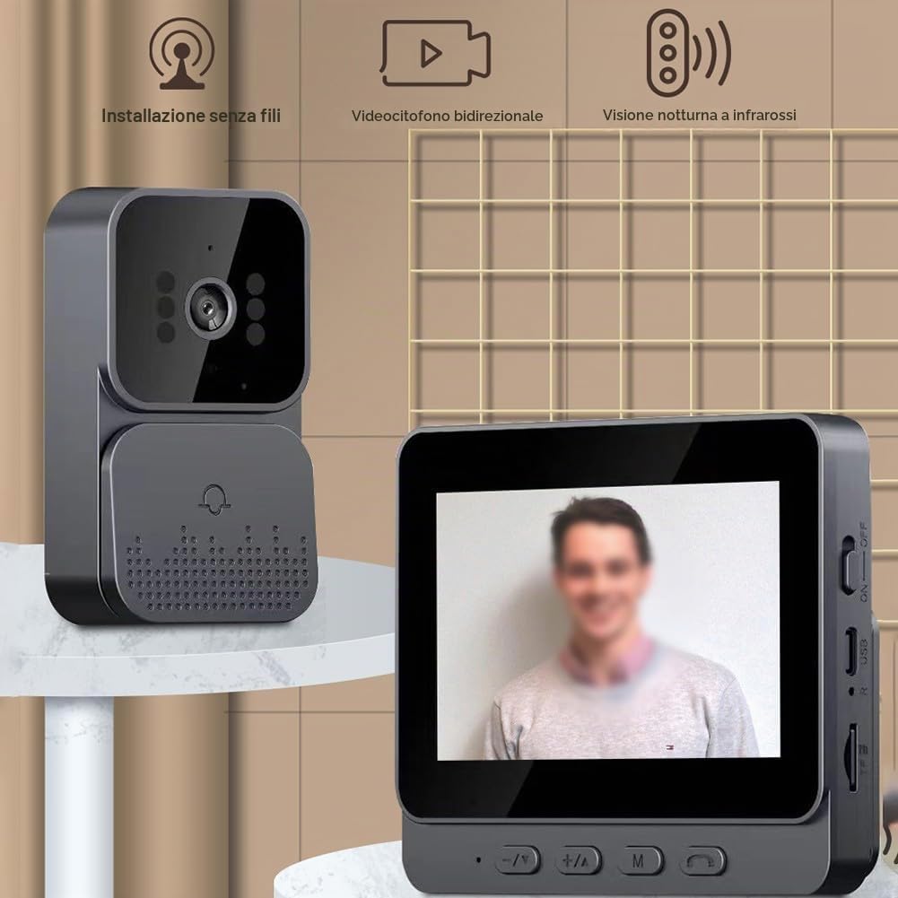 Videocamera per campanello senza fili, telecamera per campanello con monitor, di videocitofono con schermo da 4,3 pollici Videocitofono per campanello di sicurezza del telefono