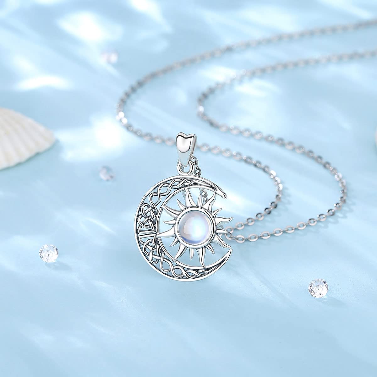 AEONSLOVE Collana Gatto e Luna per Donna Ragazza, Collane Luna e Sole Ciondolo Pietra di Luna Argento 925, Regali per Amanti dei Gatti Gioielli Gatto Nero Wicca