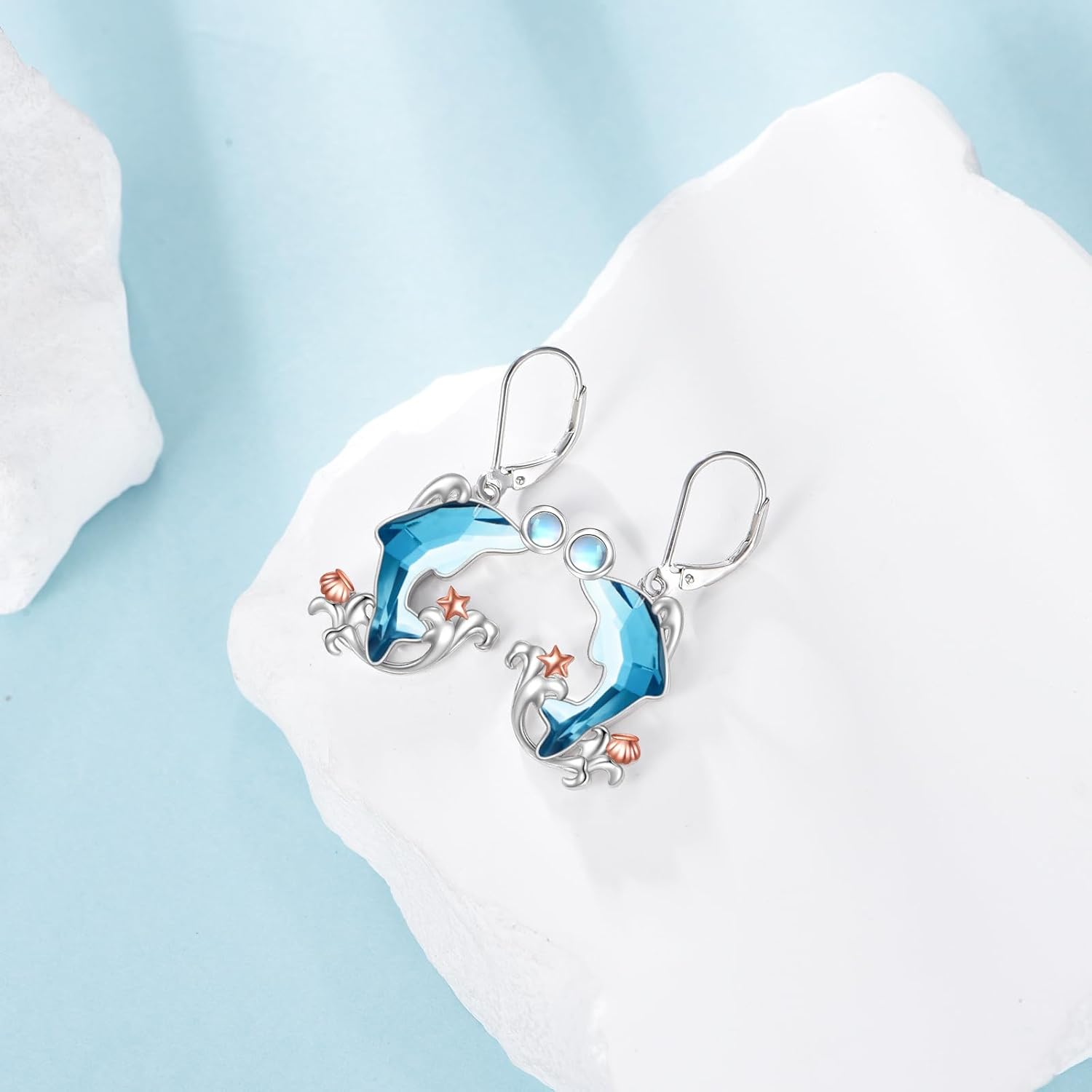 Dolphin Earrings for Women Sterling Silver Crystal Dolphin Dangle Drop Earrings Jewelry Gifts - Image 6