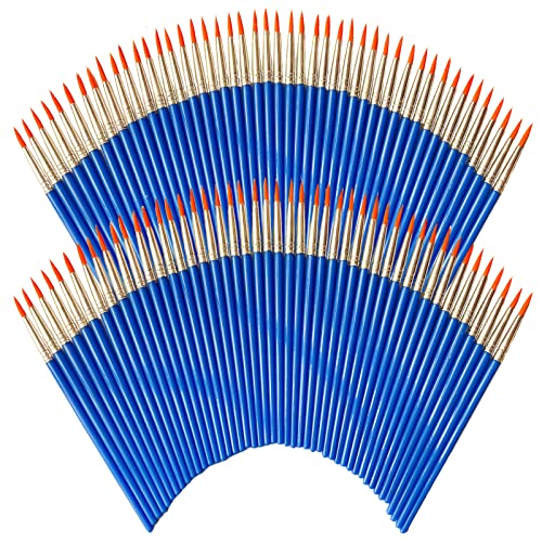 100 Pcs Pointed Round Paint Brushes Bulk For Kids/Classroom/Students/Beginners，Art Paintbrush Set For Acrylic Painting/Oil/Watercolor，Small Brush Bulk For Detail Painting,Short Plastic Handle #TOP19