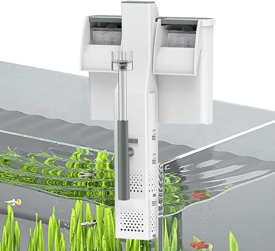 Filtro Suspenso para Aquário -500L/h Início Automático do Filtro para Aquário Suspenso, 5W Fluxo Ajustável, Sistema de Filtro para Desodorização e Descontaminação (110V)