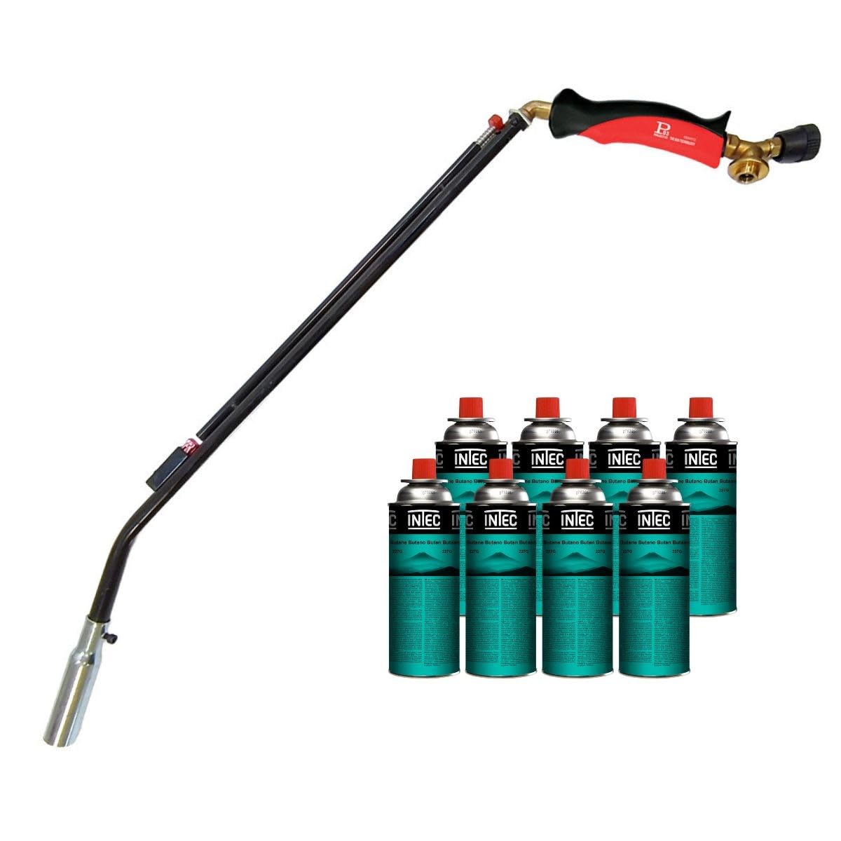 INTEC - Termiczny odchwaszczacz gazowy 1100 W + 8 kartuszy gazowych butanowych Brule Herbes Piezo zapłonu + adapter do wielu kartridżów