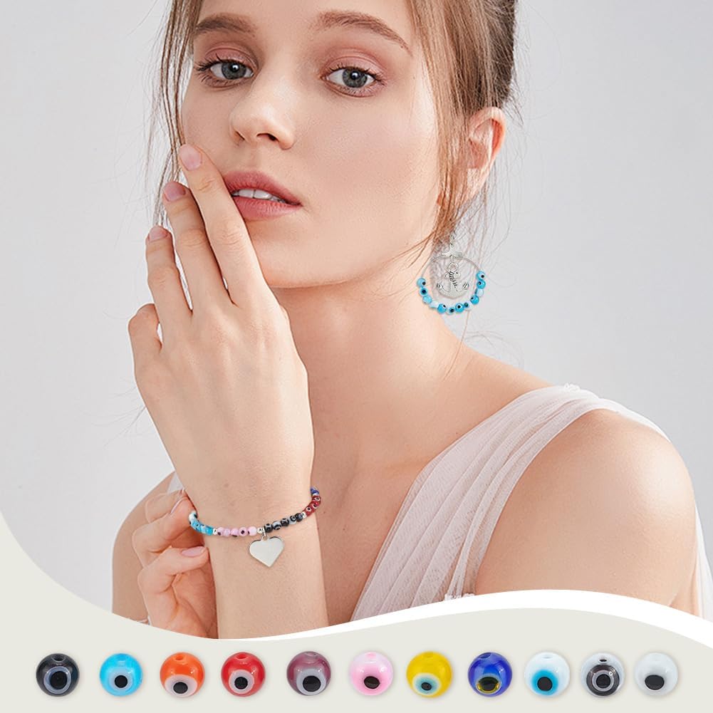 OLYCRAFT 500pcs 10 Colors Evil Eye Beads 4mm Handmade Lampwork Glass Beads Evil Eye Lose Bead Round Evileyes Spacer Bead for Bracelets Necklace Ring DIY Jewelry Craft Making - Image 5