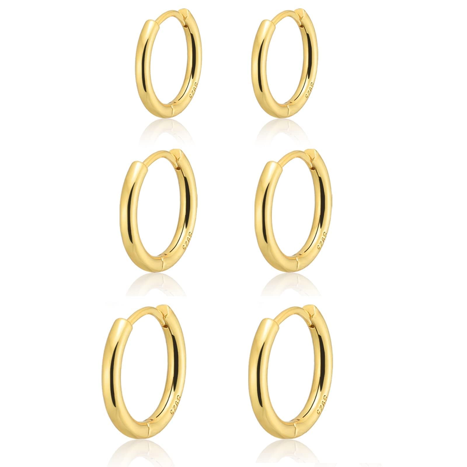 Small Gold Huggie Hoop Earrings Set for Women 14K Gold Plated Hypoallergenic Lightweight Earrings for Sensitive Ears Everyday Earrings Sets for Multiple Piercing Cartilage Hoop Earrings Stack Jewelry