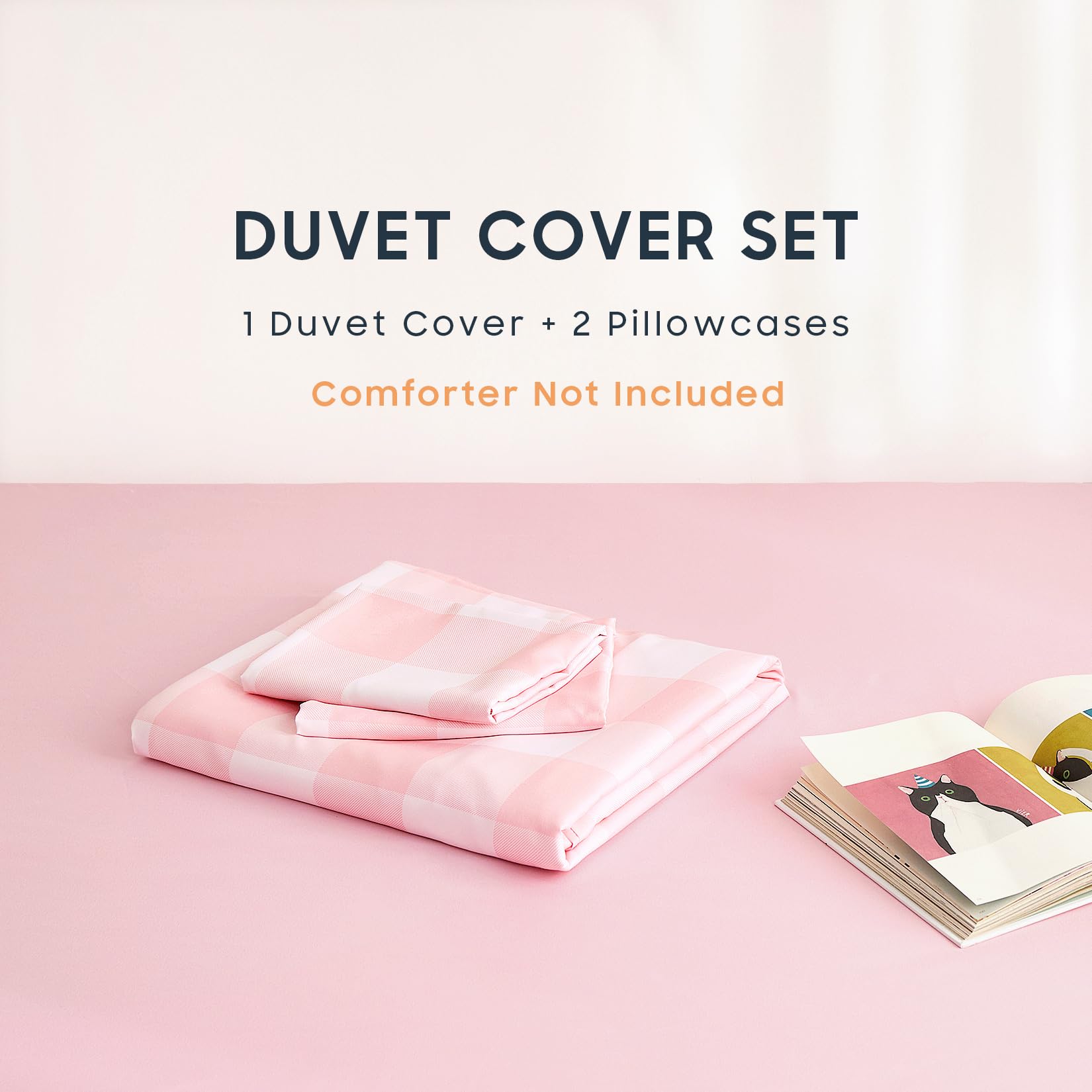 Wake In Cloud - Gingham Duvet Cover Set, Plaid Buffalo Checker Check Cute Aesthetic for Teen Boys Girls, Soft Lightweight Dorm Bedding, 3-Piece, Light Pink White, Twin/Twin XL Size