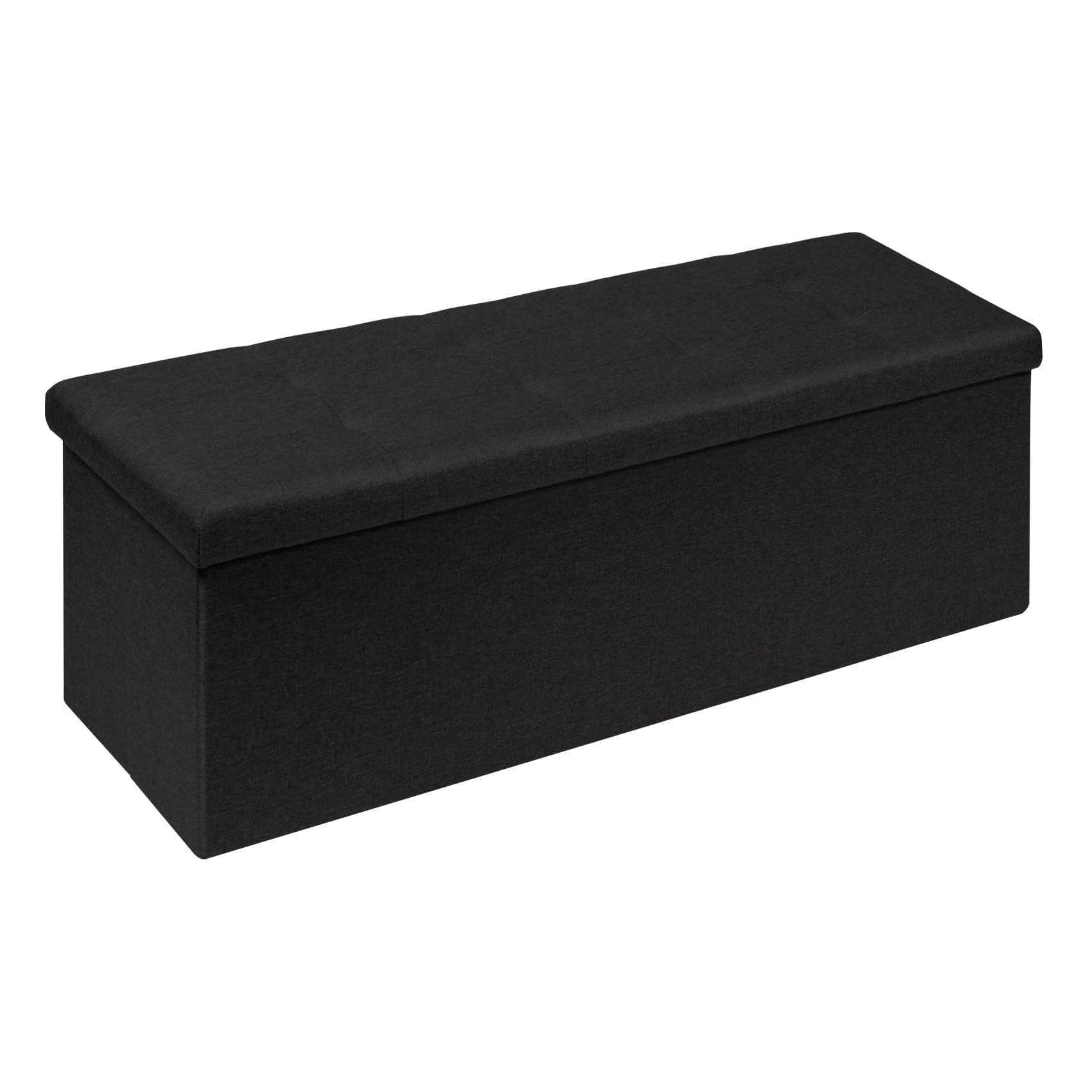Bonlife Extra Large Ottoman Storage Box with Lid, Black Folding Toy Chest Boxes Bedroom End of Bed Storage Bench Footstools for Living Room,110cm