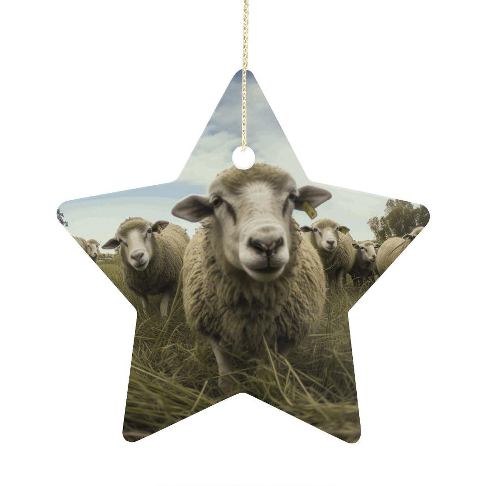 Fodpand Women's Style Flock Of Sheep Ornament With String, Keepsake Hanging Decorations,Ceramic Ornaments For Men Indoor Home Holiday Party Gifts