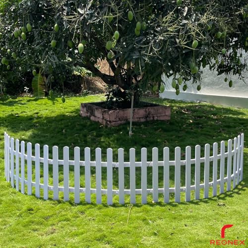 Image of Garden Picket Fence 60cm (2ft) Tall - White - 4 Panels Solid WPC Waterproof - 142cm (4ft 8in) Running Length - with Pipe Posts for Soil Support - Trio Model - Indoor & Outdoor Border Partition
