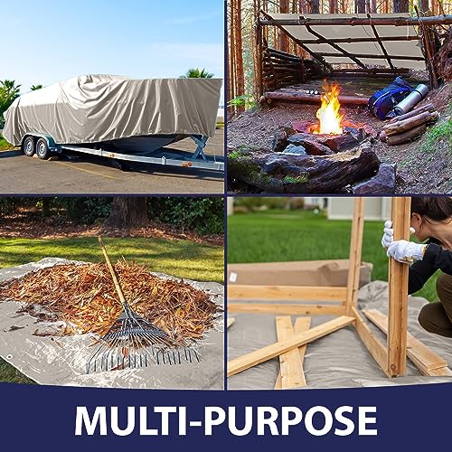 Rugged Rhino All Weather 100% Waterproof Heavy Duty Tarp, 5 Mil UV Temperature Resistant Tarps, High Durability Multipurpose Cover, for Home Outdoor Patio Winter Leaf Camping, 6x8 1 Pack Silver