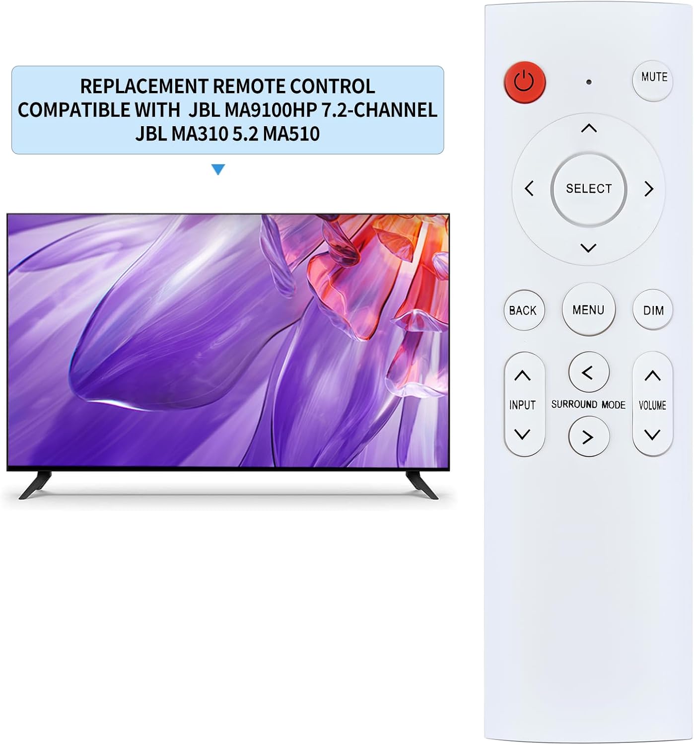 Replacement Remote Control for JBL 9.2-Channel 8K AV Receiver MA9100HP, for 5.2-Channel 4K Receiver MA310 MA510, White