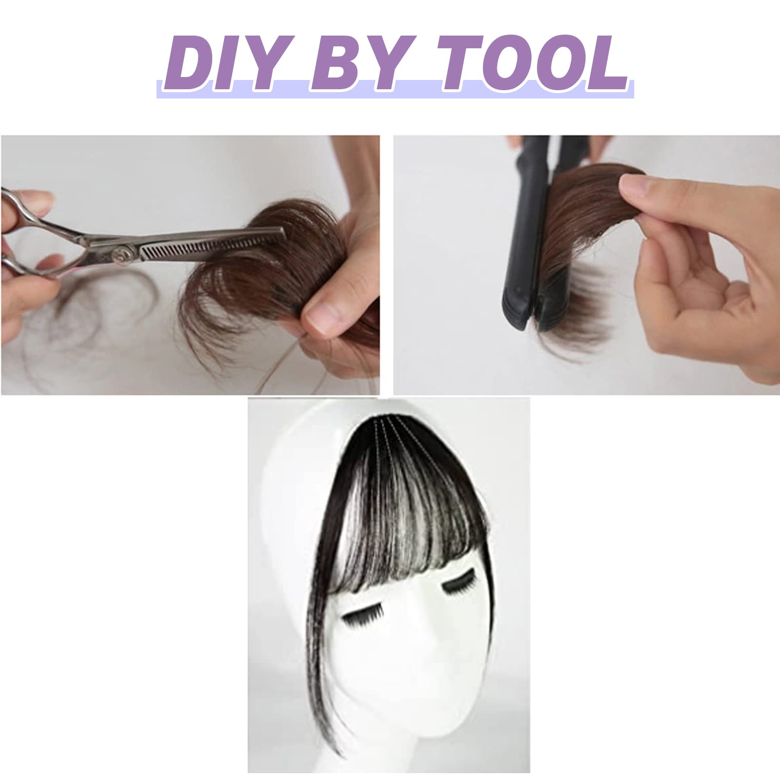 Flequillo de Halloween con clip de cabello 100% humano, flequillo curvado y tenues para mujer, extensiones de cabello para uso diario (marrón oscuro) 4
