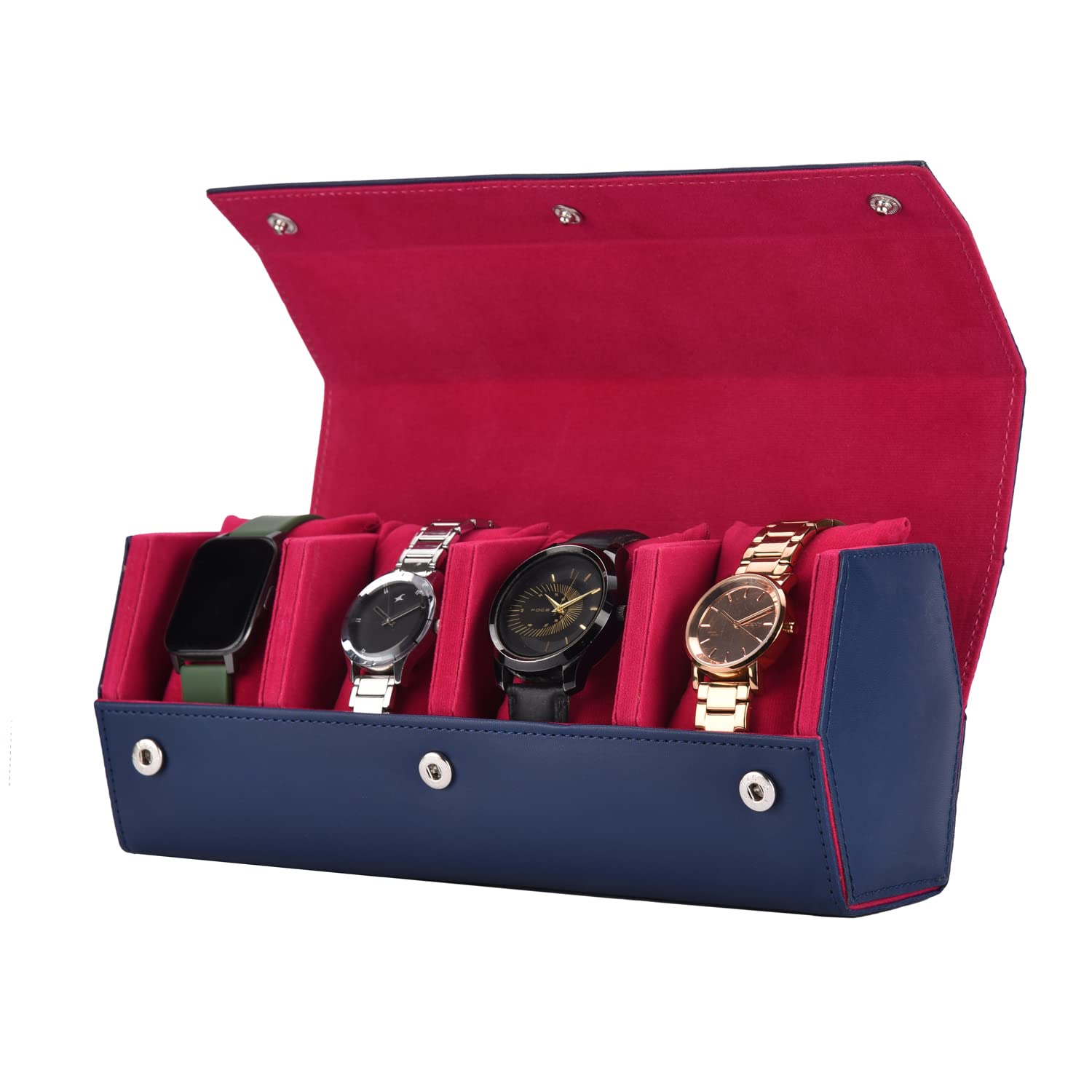 essart Premium Sarvika collection Smart Watch Case for 4 watches for Men & Women PU Leather Watch Roll Organizer Watch box storage Case Watch Holder Pouch for Travel (WR-1024-Blue-Pink) (B0BQC5HS6Z) Amazon Price History, Amazon Price Tracker