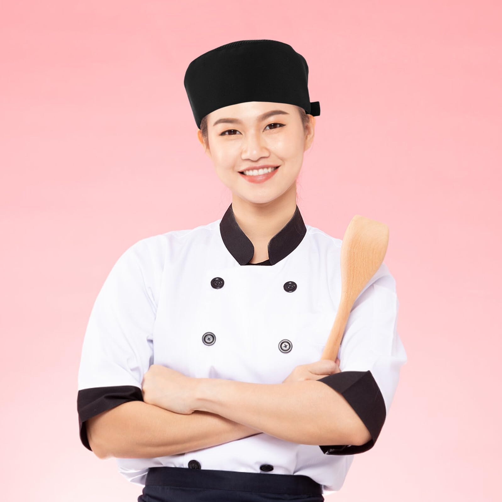 LIFKOME 4 Piezas Gorros de Chef Negros Gorro Cocina Transpirable de Malla con Banda Elástica Unisex Cómodo para Cocina Panadería y Servicio de Alimentos Profesionales