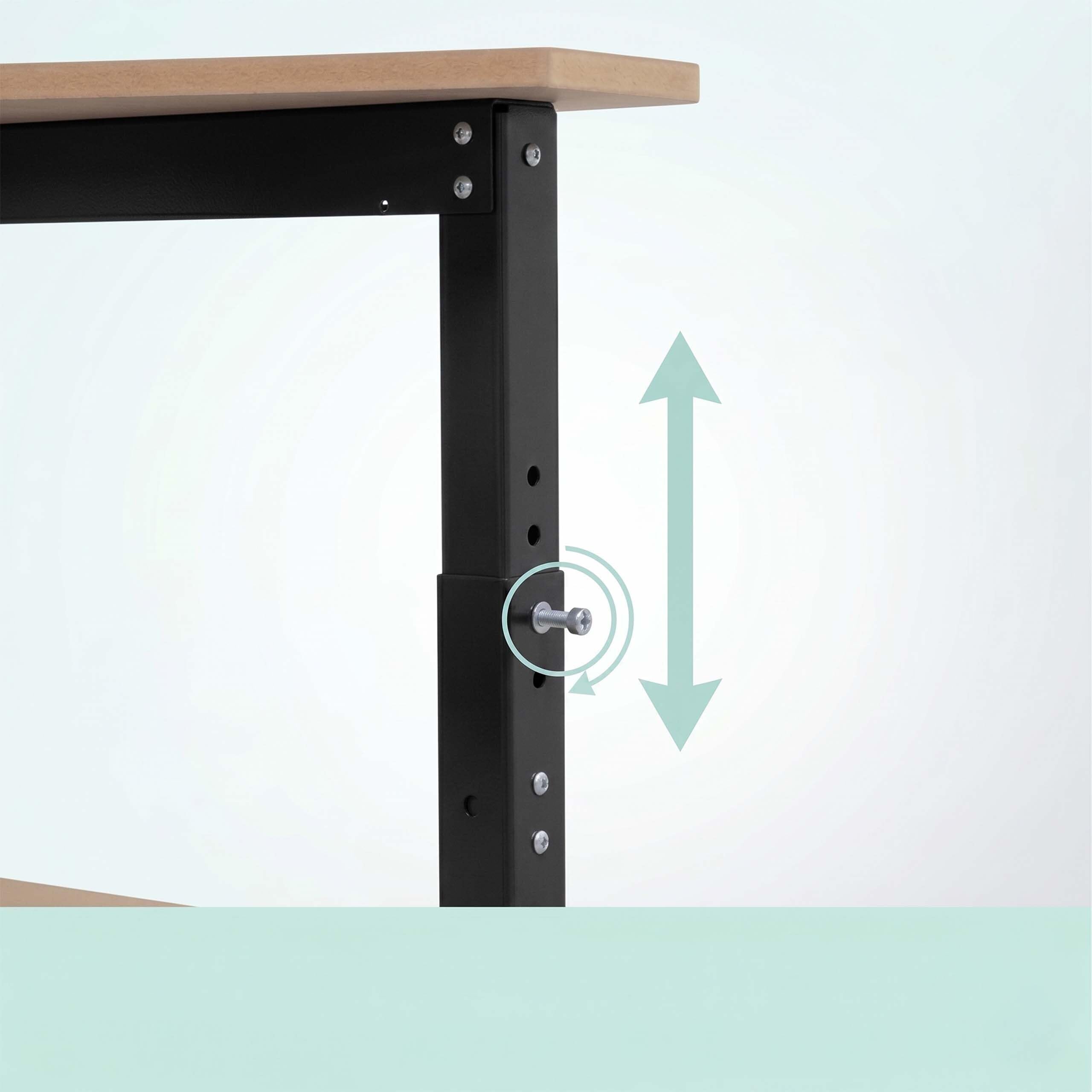 Banco de Trabajo con Ruedas Relaxdays, 69,5x72,5x50 cm, Ajustable, Bandeja y Panel Perforado, Acero/MDF, Negro