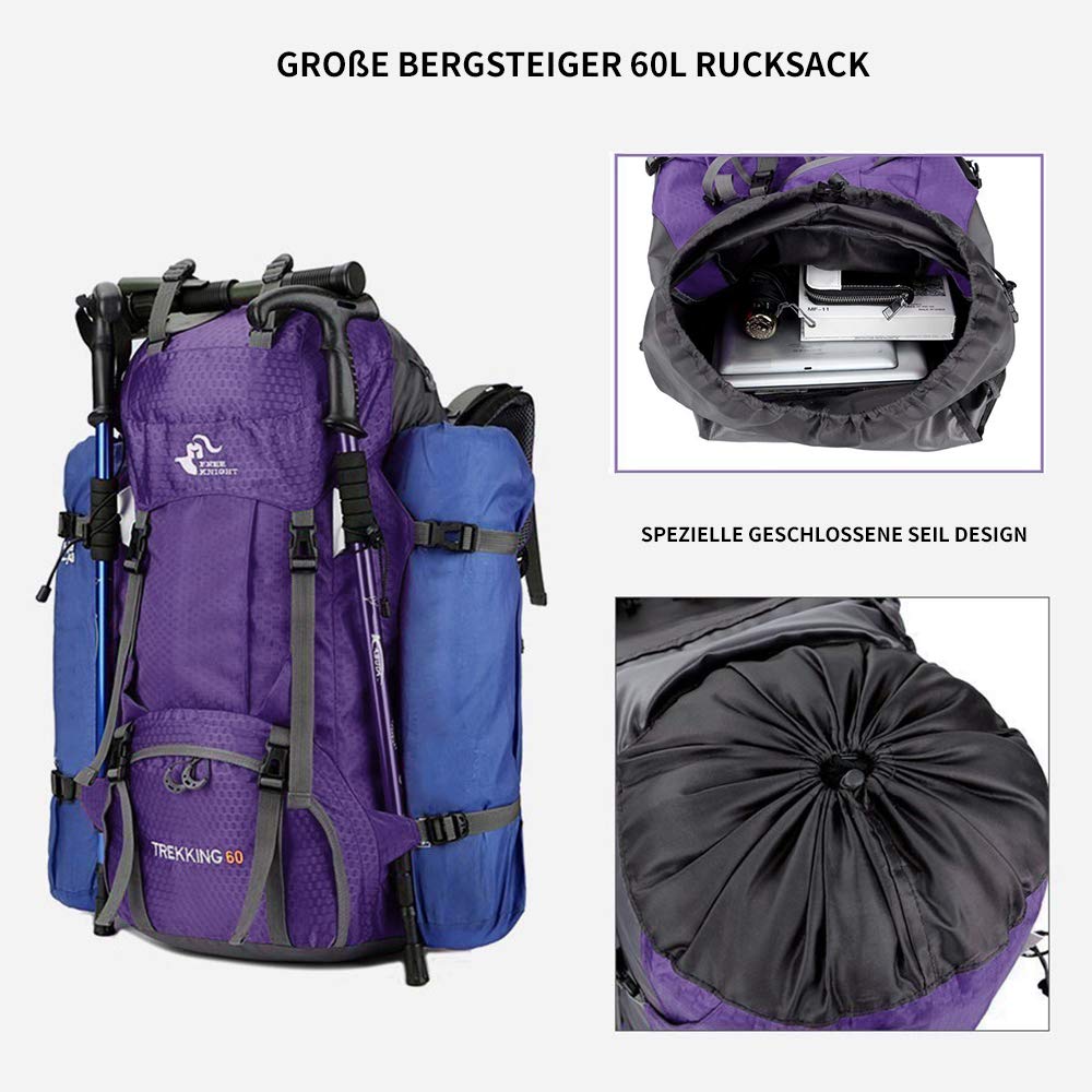 Sac à dos étanche 60 l - Ultra léger - Pliable - Pour la pêche d'escalade - Pour le camping et l'extérieur - Avec housse de pluie