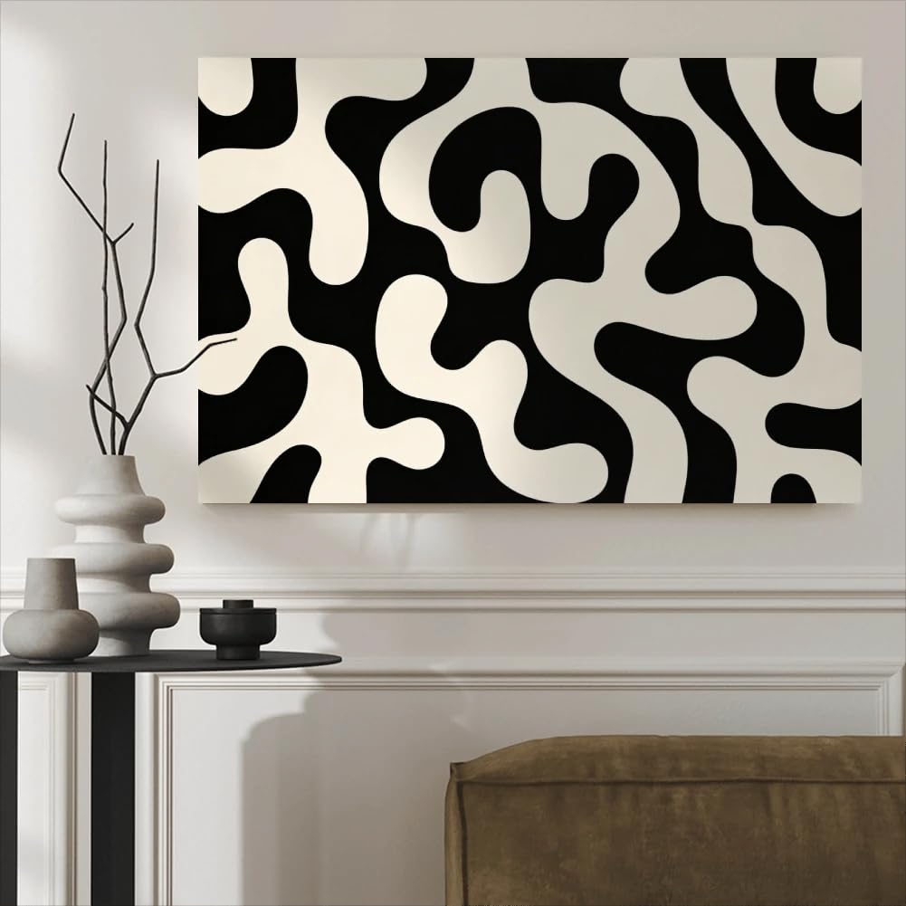 1 lienzo con estampado abstracto en blanco y negro, ideal para la decoración del hogar (60x80cm/sin marco).