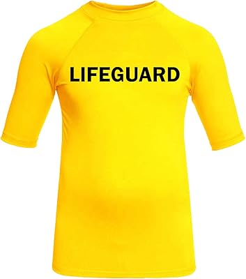 eBodyboarding Lifeguard Rash Guard Short Sleeve | Mens Rashguard | Beach Shirt UV Protection - Yellow/Black - XL