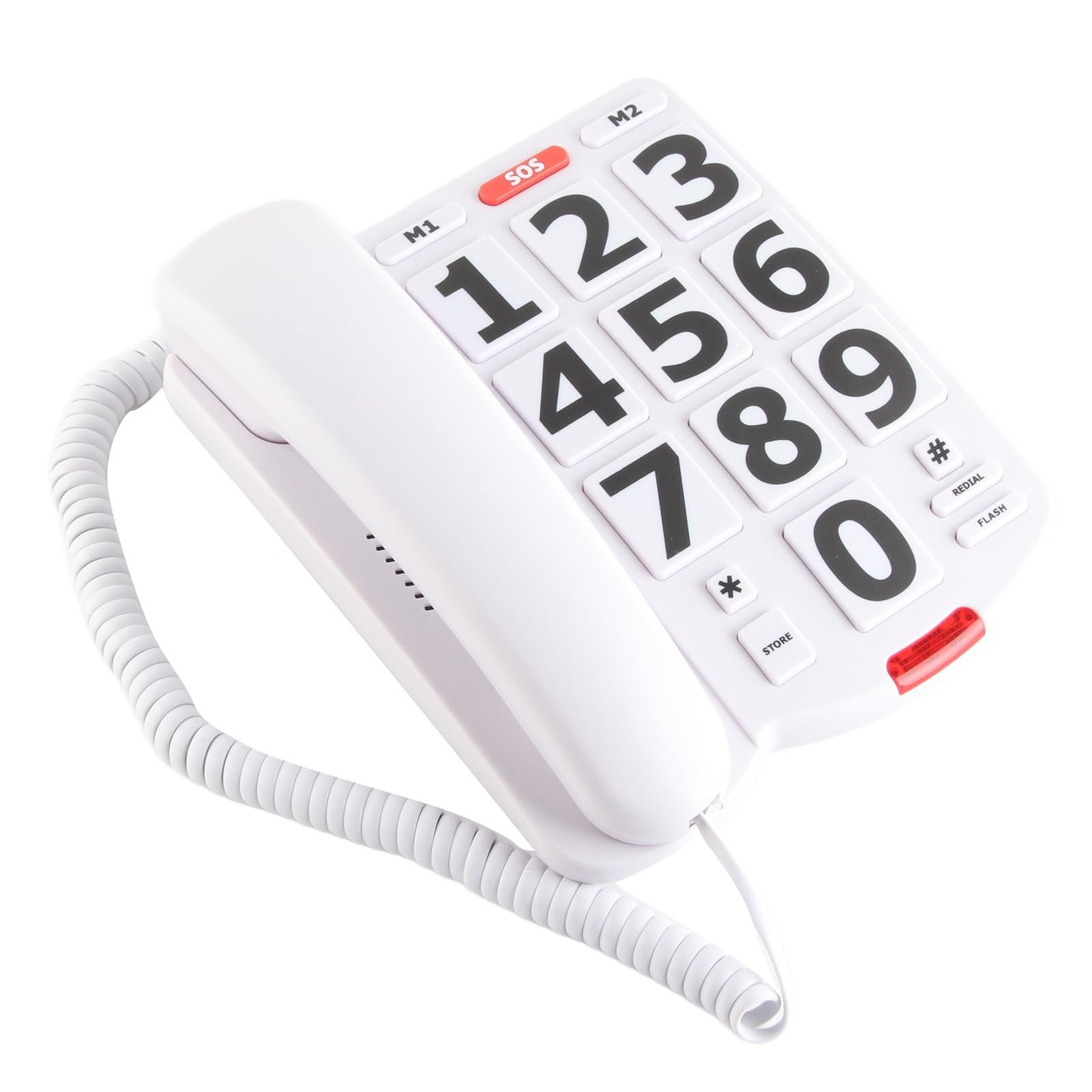 Teléfono fijo para ancianos con botón grande con cable para personas mayores con discapacidad auditiva, indicador LED de volumen amplificado, auricular ajustable, altavoz de tono de llamada, función